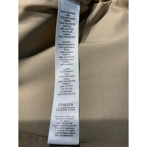 Chicos Jacket Small (1) Brown Vegan Faux Leather Sleeves Ruffle Trim Zip Lined - Picture 10 of 12